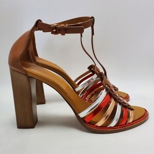 Veronique Branquinho Metallic Multicolor T-Strap Woven Heel Sandals Size EUR 41